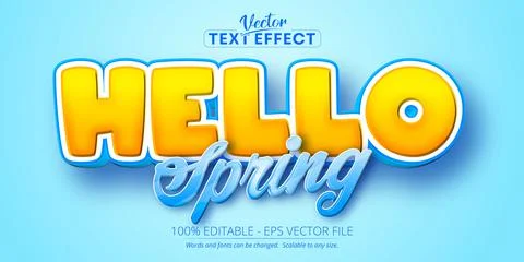 Hello spring text, cartoon style editable text effect Stock Illustration