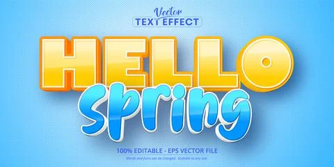 Hello spring text, cartoon style editable text effect Stock Illustration