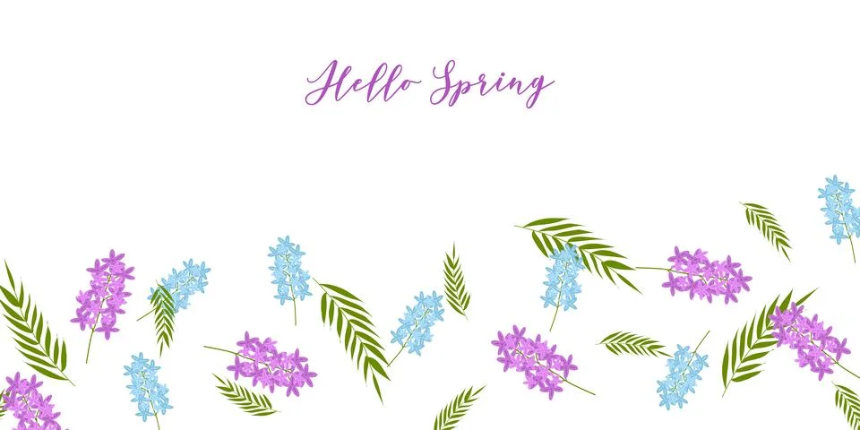 Hello spring text colorful background with flowers Stock Illustration