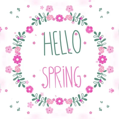 "Hello Spring" text with a decorative floral wreath Stock Footage 311847526