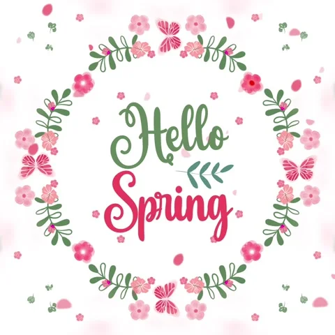 "Hello Spring" text with a decorative pink floral wreath Stock-Footage 311847524