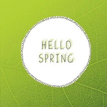 Hello Spring Text on Green Leaf Texture Stock Illustration