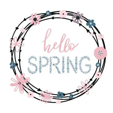 Hello spring text Stock Illustration