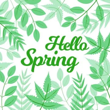 Hello spring text with leaves over white background Ilustração Stock