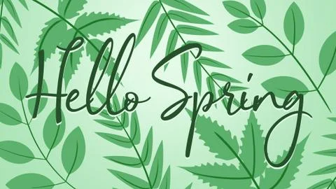 Hello spring text with leaves over pastel background Stock Illustration