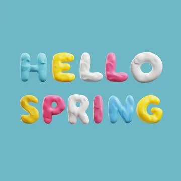 Hello spring text from molded plasticine on color background. Stock Illustration