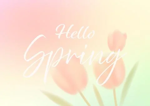 Hello spring text with tulips for 8 March Stock Illustration
