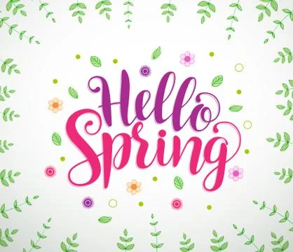 Hello spring text typography vector banner design Illustrazione stock
