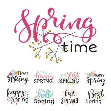 Hello spring time lettering text greeting card special springtime typography Stock Illustration