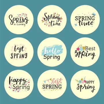 Hello spring time lettering text greeting card special springtime typography Stock Illustration