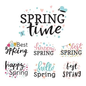 Hello spring time vector lettering text greeting card special springtime Stock Illustration