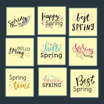 Hello spring time vector lettering text greeting card special springtime Stock Illustration