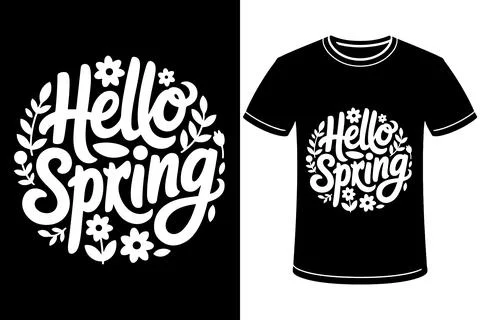 Hello Spring Typography Floral T Shirt Design Hand Lettering Vintage Style Illustrazione stock