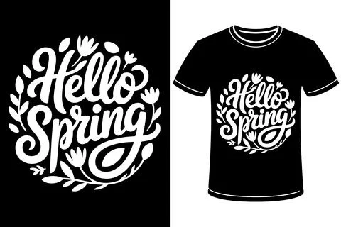 Hello Spring Typography Floral T Shirt Design Hand Lettering Vintage Style Illustrazione stock