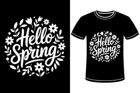 Hello Spring Typography Floral T Shirt Design Hand Lettering Vintage Style Illustrazione stock