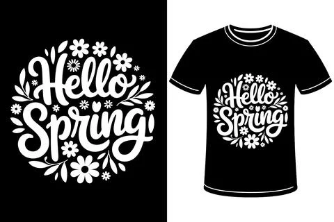 Hello Spring Typography Floral T Shirt Design Hand Lettering Vintage Style Illustrazione stock