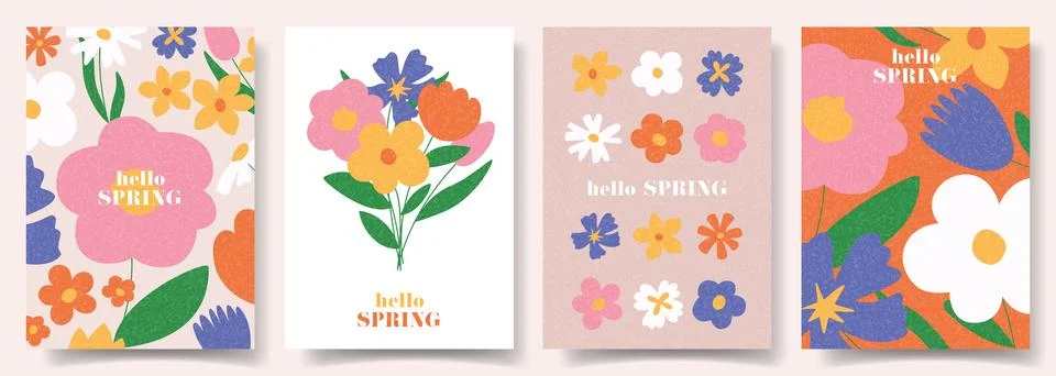 Hello Spring vector cards Stock Illustration