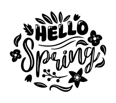 Hello spring. vector illustration features hand-lettered intertwined with f.. 스톡 일러스트