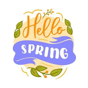 Hello spring. vector illustration features hand-lettered intertwined with f.. Illustrazione stock