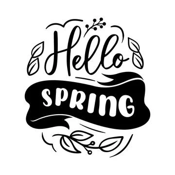 Hello Spring is a vector illustration showcasing elegant lettering, beautif.. Stock Illustration