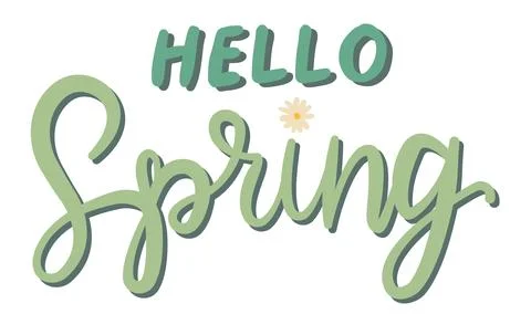 Hello Spring vector lettering in white background. Hand written design elemen Stock Illustration