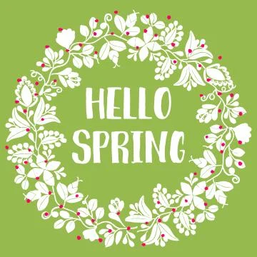 Hello spring watercolor wreath vector card Stock Illustration