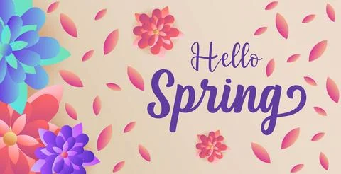 Hello spring web banner greeting card. Spring season background. Spring holiday Illustrazione stock