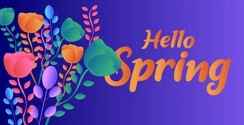 Hello spring web banner greeting card. Spring season background. Spring holiday Stock Illustration