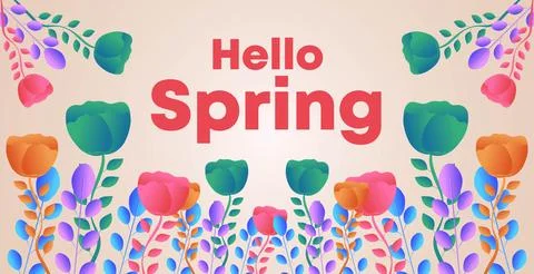 Hello spring web banner greeting card. Spring season background. Spring holiday Stock Illustration