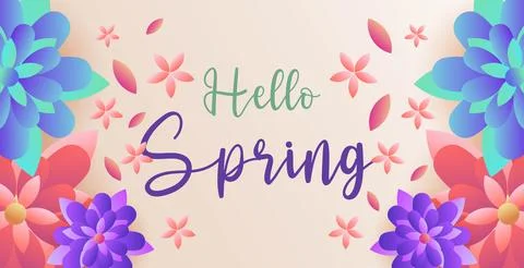 Hello spring web banner greeting card. Spring season background. Spring holiday Illustrazione stock