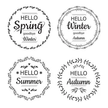 Hello Spring, Winter, Autumn and summer cards design Illustrazione stock