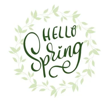 Hello Spring words on white background frame. Calligraphy lettering Vector 스톡 일러스트