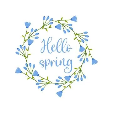 Hello spring,blue background,frame colors white isolated background. vector.. Stock Illustration