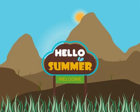 Hello sumeer mountain trees grass abstract vector background Stock Illustration