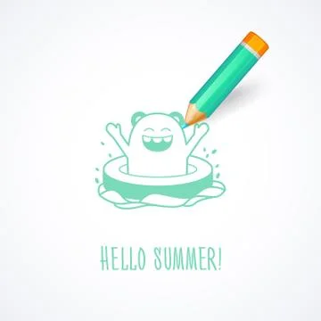 Hello sumer background. Cartoonish funny monster Stock Illustration