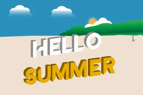 Hello summer 3d beach blue sky abstract background Stock Illustration
