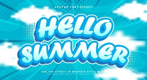 Hello Summer 3d editable text effect template Stock Illustration