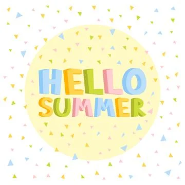 Hello Summer 3d fun letters in confetti background vector illustration Stock Illustration