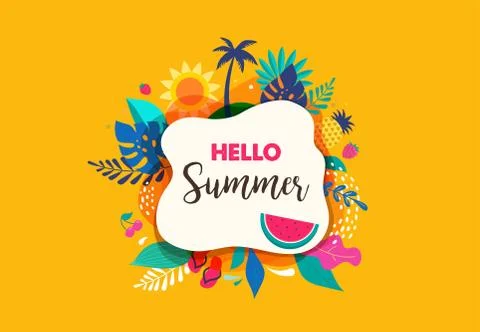 Hello summer abstract background, summer sale banner, poster design. Vector Stock Illustration