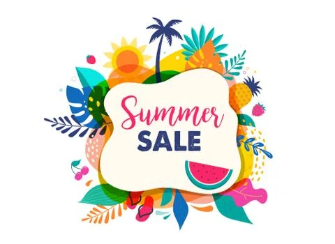 Hello summer abstract background, summer sale banner, poster design. Vector Stock Illustration