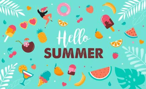 Hello summer abstract background, summer sale banner, poster design. Vector Stock Illustration