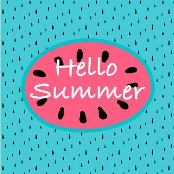 Hello Summer With Abstract Watermelon Pattern Background. Stock Illustration