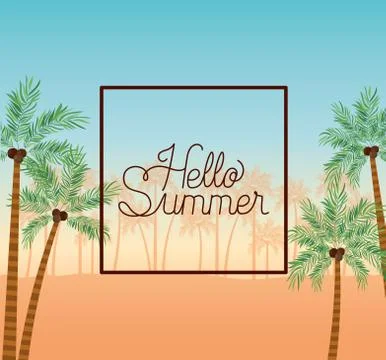 Hello summer and vacation frame design Illustrazione stock