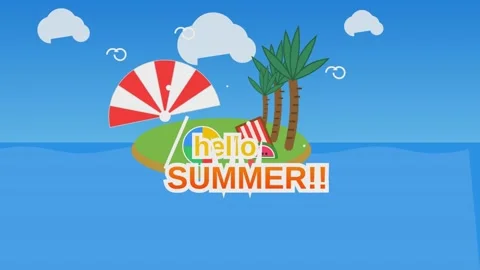 Hello summer animation featuring tropical island palm trees and floating be.. Stock Footage 341290083