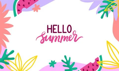 Hello summer background. Abstract summertime banner with lettering phrase hello Stock Illustration
