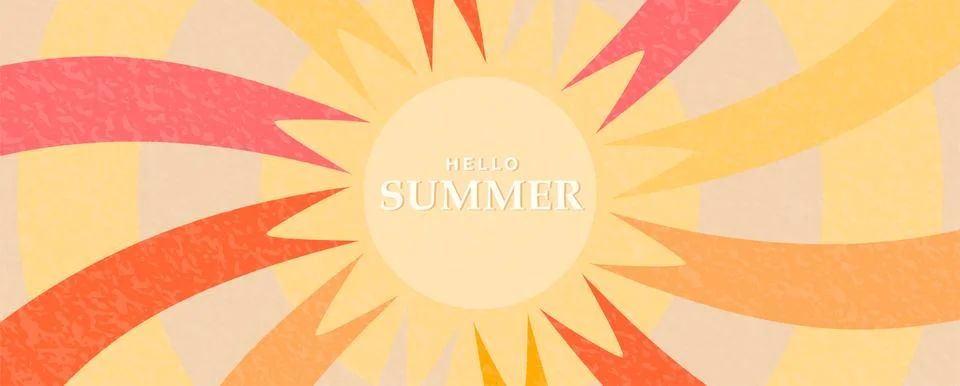 Hello Summer background with bright sun and rays. Abstract vector illustratio イラスト素材