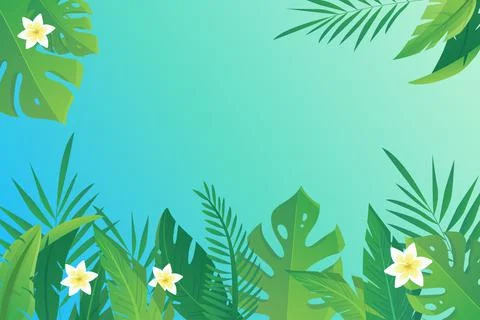 Hello summer background in flat cartoon design. Wallpaper with summertime border Stock Illustration