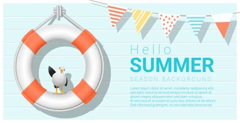 Hello summer background with lifebuoy Stock Illustration