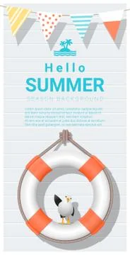 Hello summer background with lifebuoy Stock Illustration