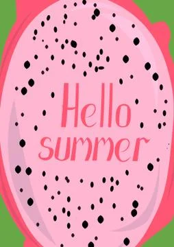 Hello summer. Background made of pitaya, dragon fruit. Vector greeting card,  Stock Illustration